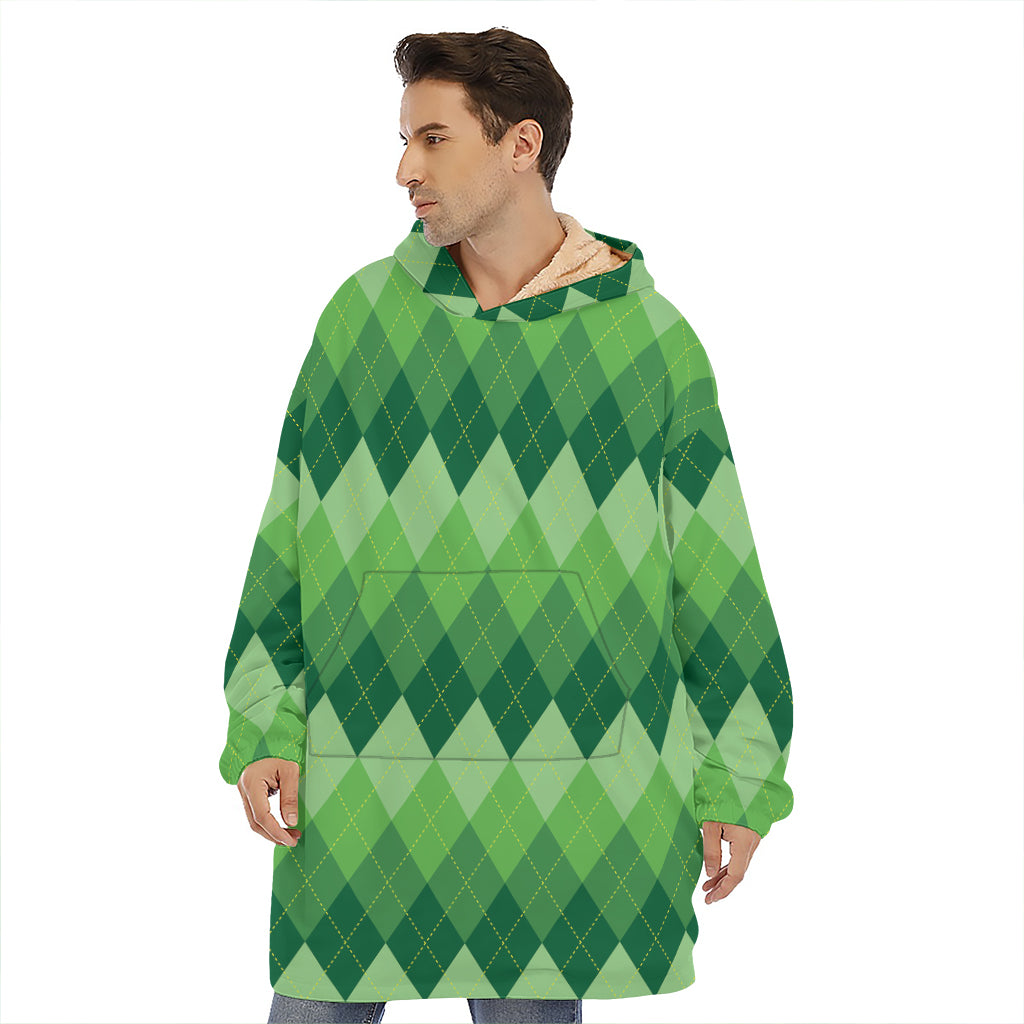 Grass Green Argyle Pattern Print Hoodie Blanket