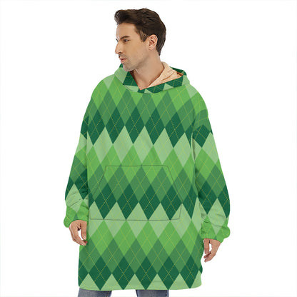 Grass Green Argyle Pattern Print Hoodie Blanket