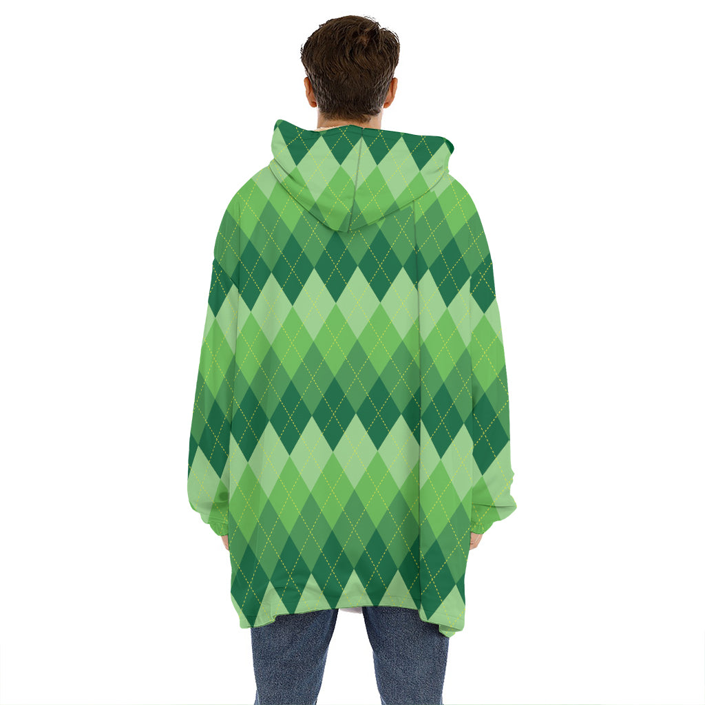 Grass Green Argyle Pattern Print Hoodie Blanket