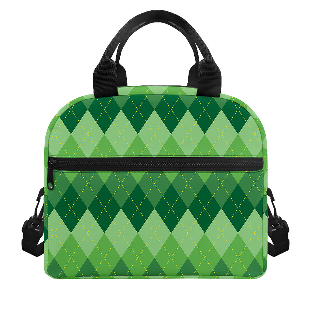 Grass Green Argyle Pattern Print Insulated Lunch Bag