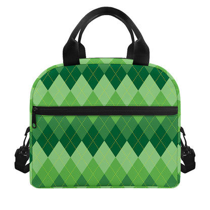 Grass Green Argyle Pattern Print Insulated Lunch Bag