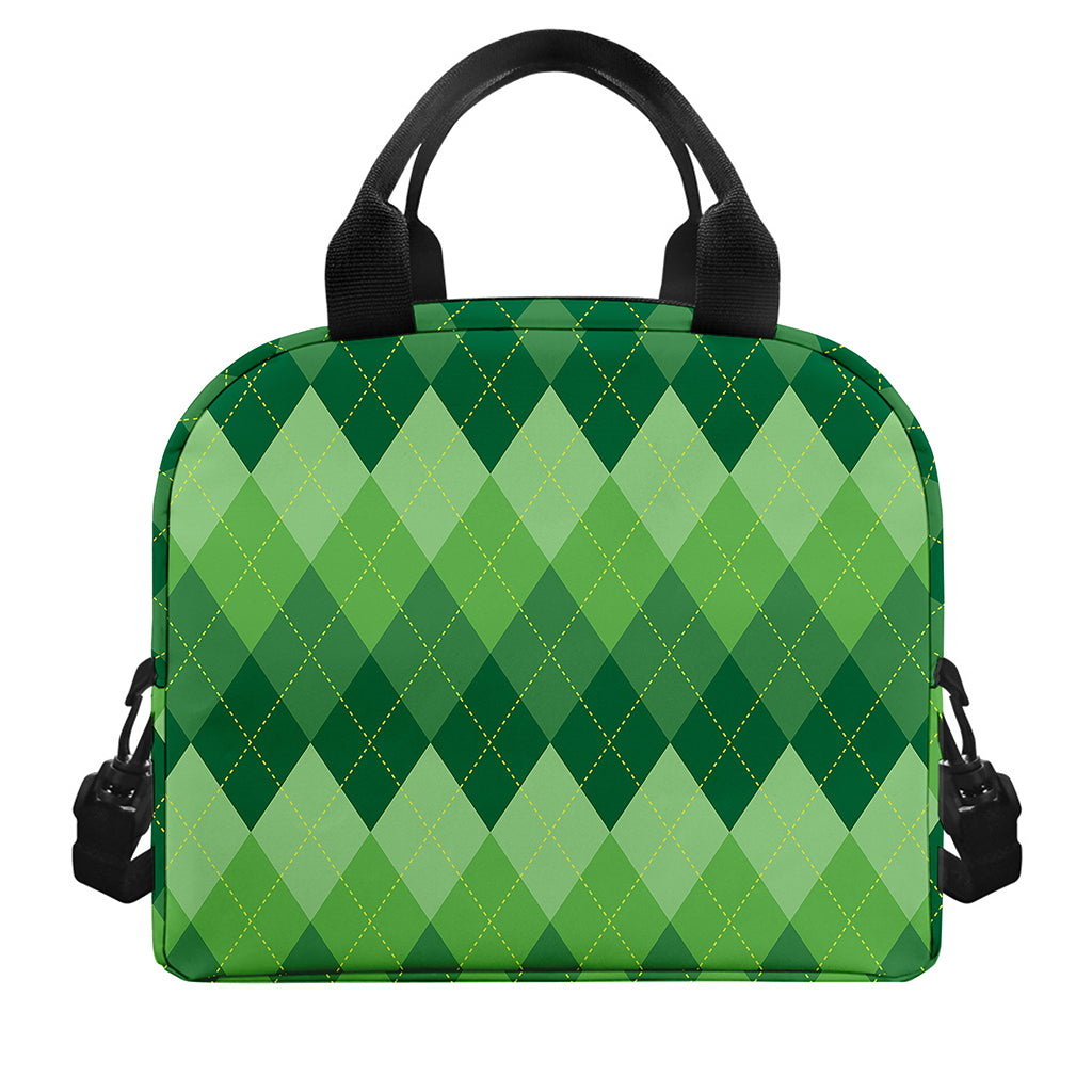 Grass Green Argyle Pattern Print Insulated Lunch Bag