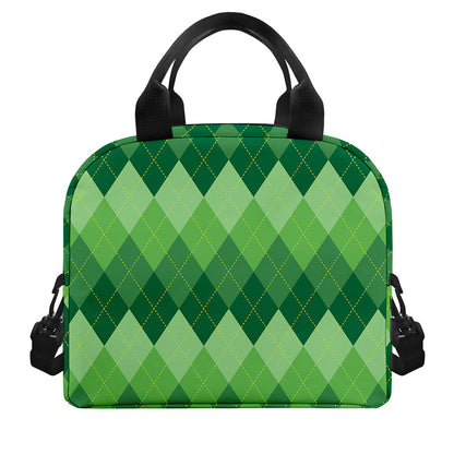 Grass Green Argyle Pattern Print Insulated Lunch Bag