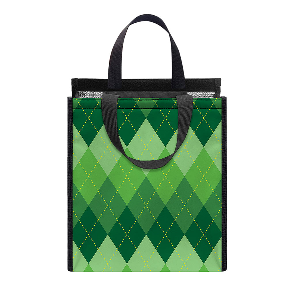 Grass Green Argyle Pattern Print Insulated Lunch Tote