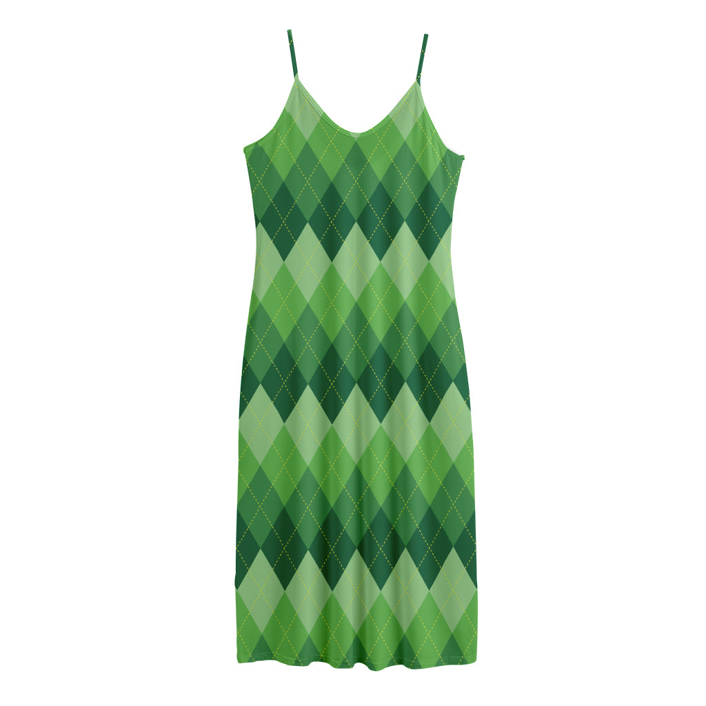 Grass Green Argyle Pattern Print Jersey Midi Cami Dress