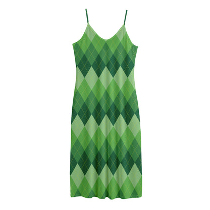 Grass Green Argyle Pattern Print Jersey Midi Cami Dress