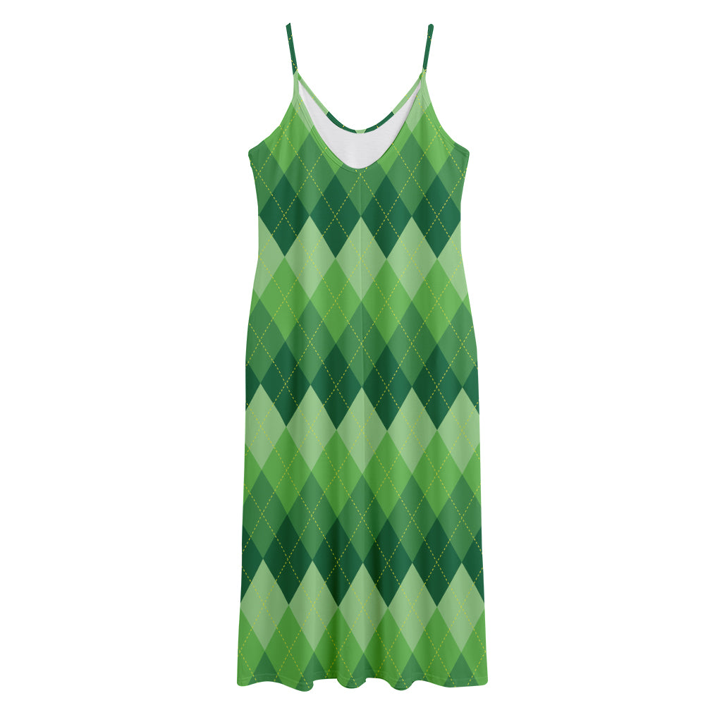 Grass Green Argyle Pattern Print Jersey Midi Cami Dress
