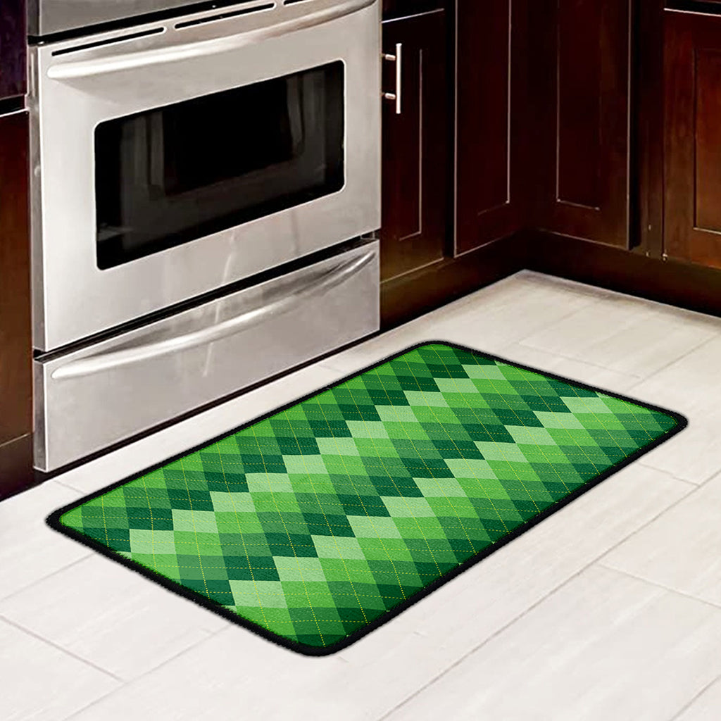 Grass Green Argyle Pattern Print Kitchen Mat