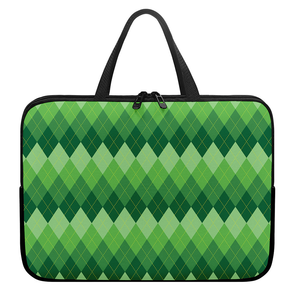 Grass Green Argyle Pattern Print Laptop Sleeve With Handle