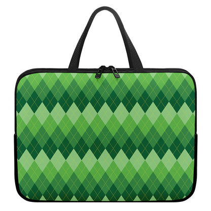 Grass Green Argyle Pattern Print Laptop Sleeve With Handle