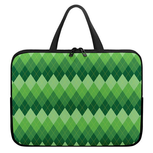 Grass Green Argyle Pattern Print Laptop Sleeve With Handle