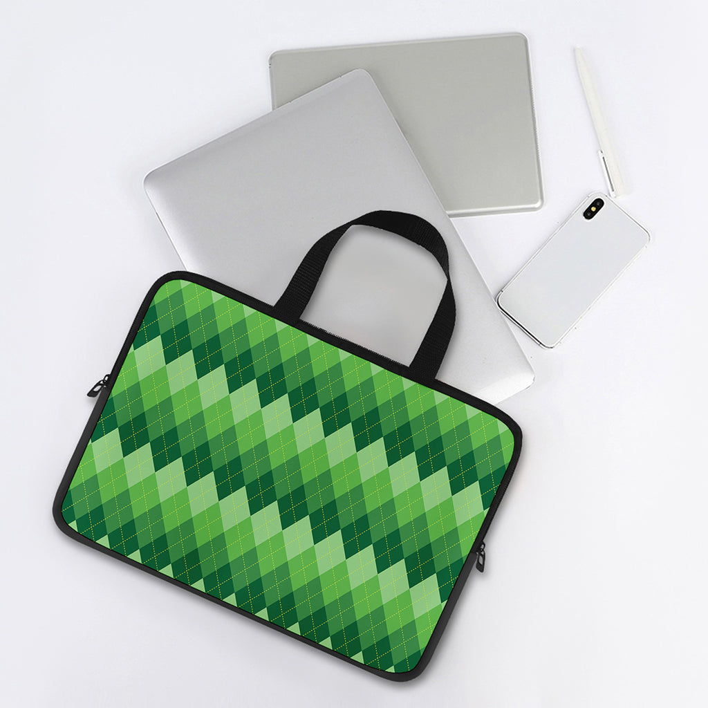 Grass Green Argyle Pattern Print Laptop Sleeve With Handle