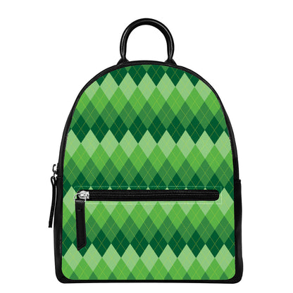 Grass Green Argyle Pattern Print Leather Backpack