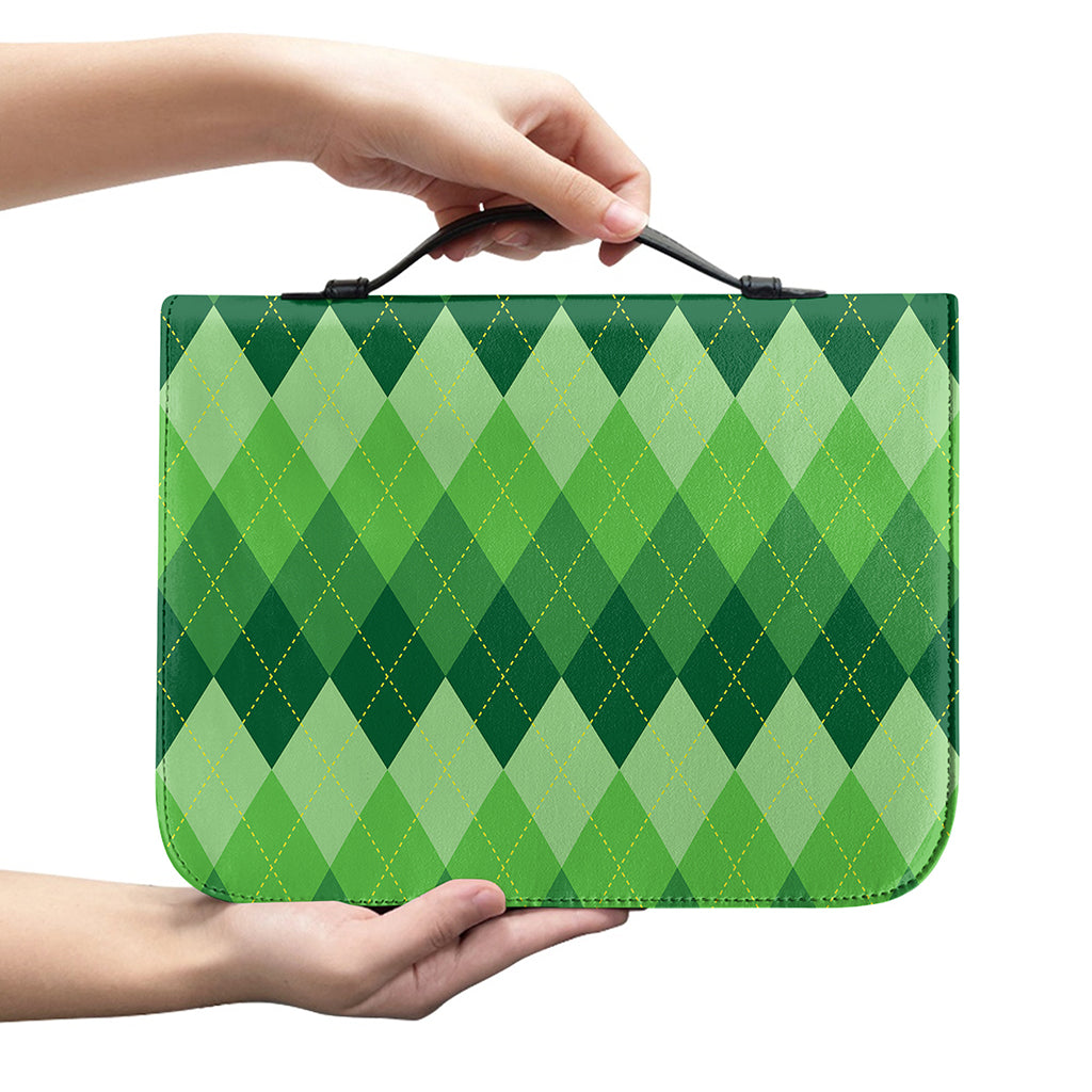Grass Green Argyle Pattern Print Leather Bible Cover