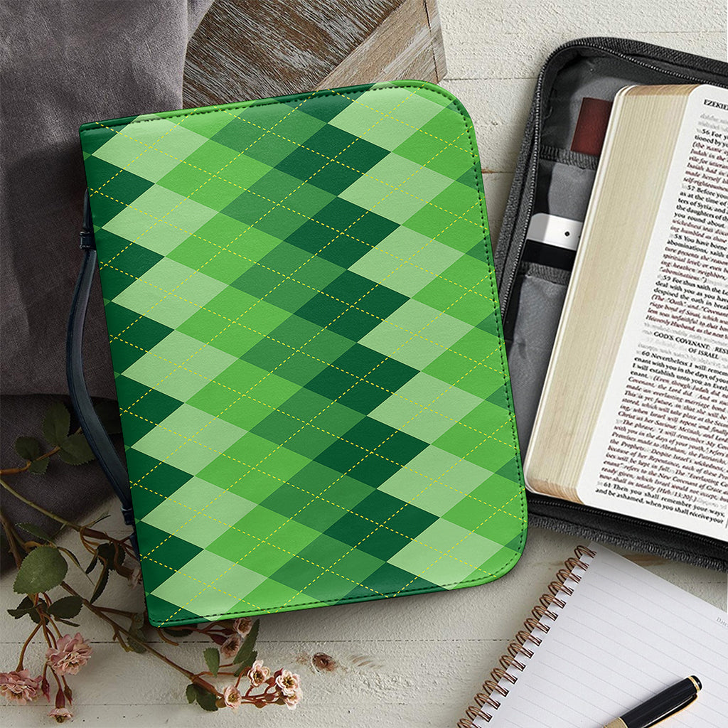 Grass Green Argyle Pattern Print Leather Bible Cover