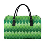 Grass Green Argyle Pattern Print Leather Duffle Bag