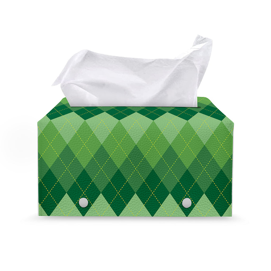Grass Green Argyle Pattern Print Leather Tissue Box Cover