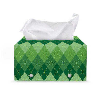 Grass Green Argyle Pattern Print Leather Tissue Box Cover