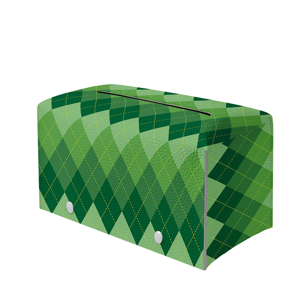 Grass Green Argyle Pattern Print Leather Tissue Box Cover