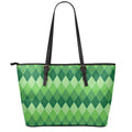 Grass Green Argyle Pattern Print Leather Tote Bag With Zipper