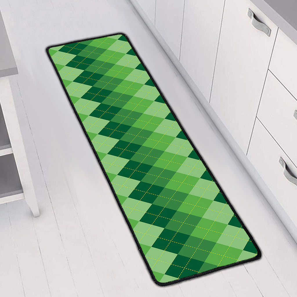 Grass Green Argyle Pattern Print Long Kitchen Mat