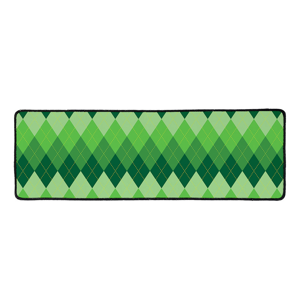 Grass Green Argyle Pattern Print Long Kitchen Mat