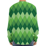 Grass Green Argyle Pattern Print Long Sleeve Baseball Jersey