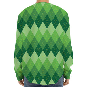 Grass Green Argyle Pattern Print Long Sleeve Baseball Jersey