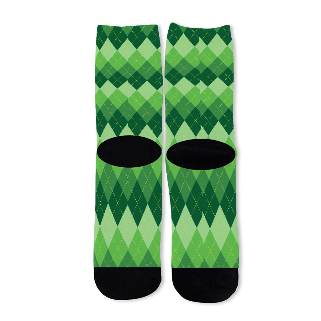 Grass Green Argyle Pattern Print Long Socks
