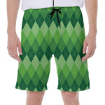 Grass Green Argyle Pattern Print Men's Beach Shorts
