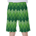 Grass Green Argyle Pattern Print Men's Beach Shorts