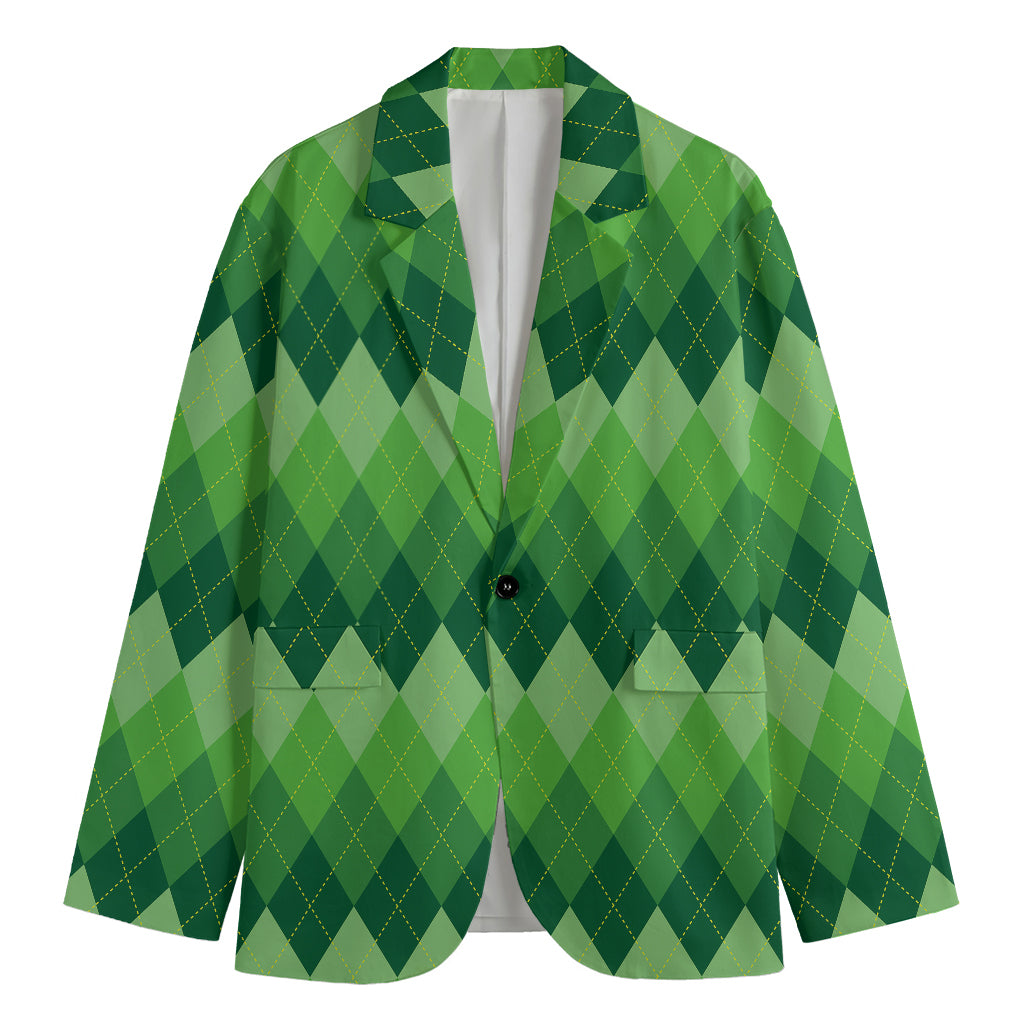 Grass Green Argyle Pattern Print Men's Blazer