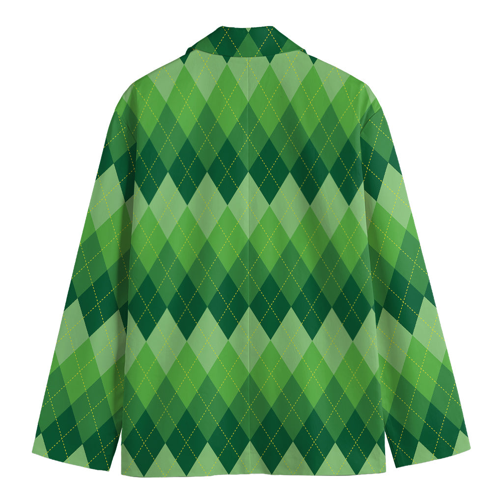 Grass Green Argyle Pattern Print Men's Blazer