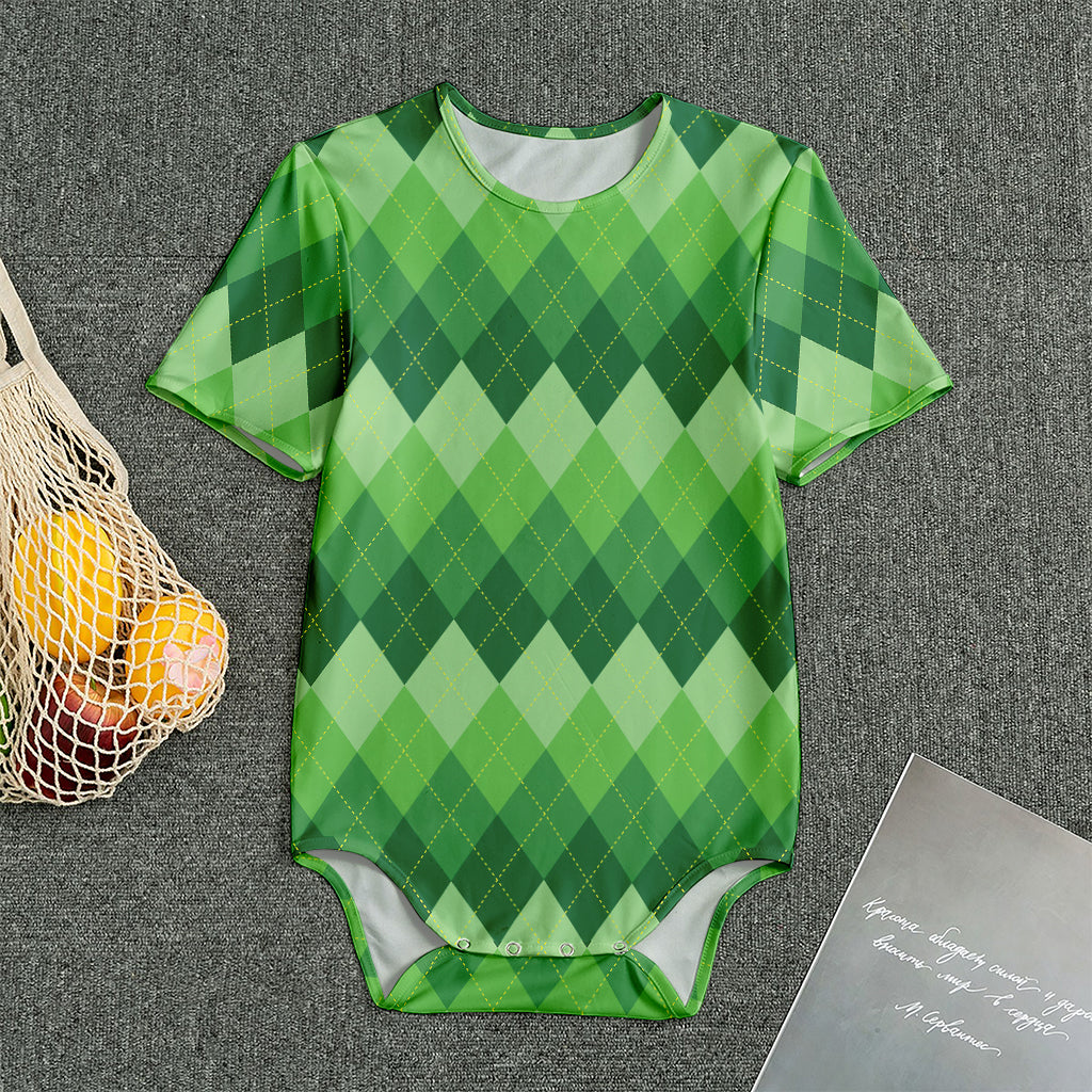 Grass Green Argyle Pattern Print Men's Bodysuit