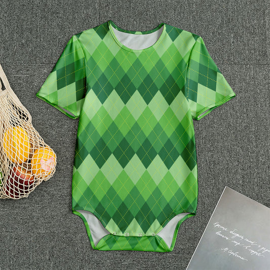 Grass Green Argyle Pattern Print Men's Bodysuit