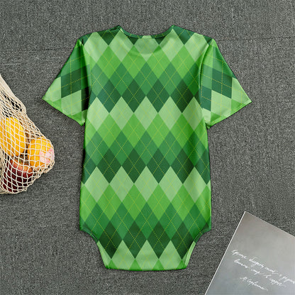 Grass Green Argyle Pattern Print Men's Bodysuit