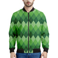 Grass Green Argyle Pattern Print Men's Bomber Jacket