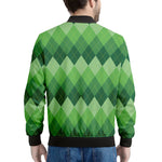 Grass Green Argyle Pattern Print Men's Bomber Jacket