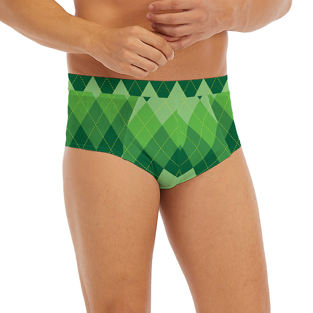Grass Green Argyle Pattern Print Men's Briefs