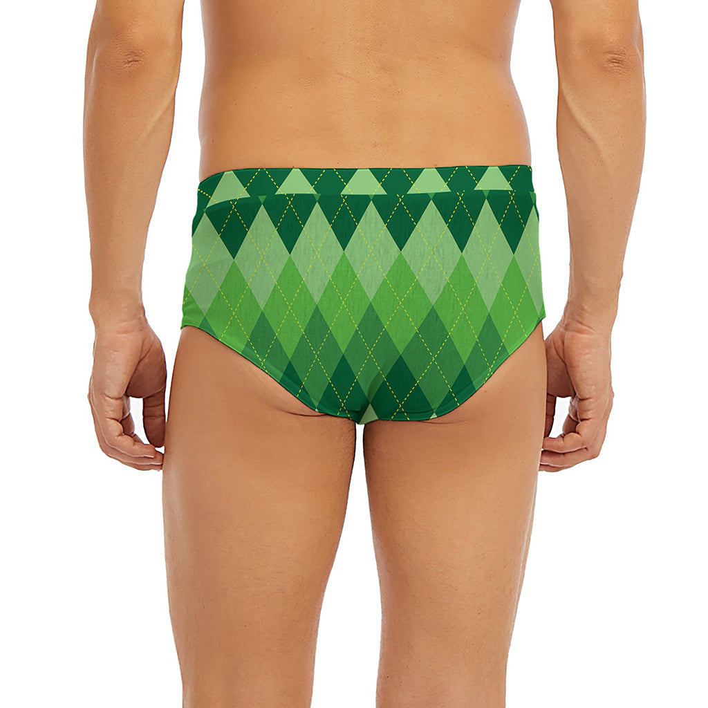 Grass Green Argyle Pattern Print Men's Briefs