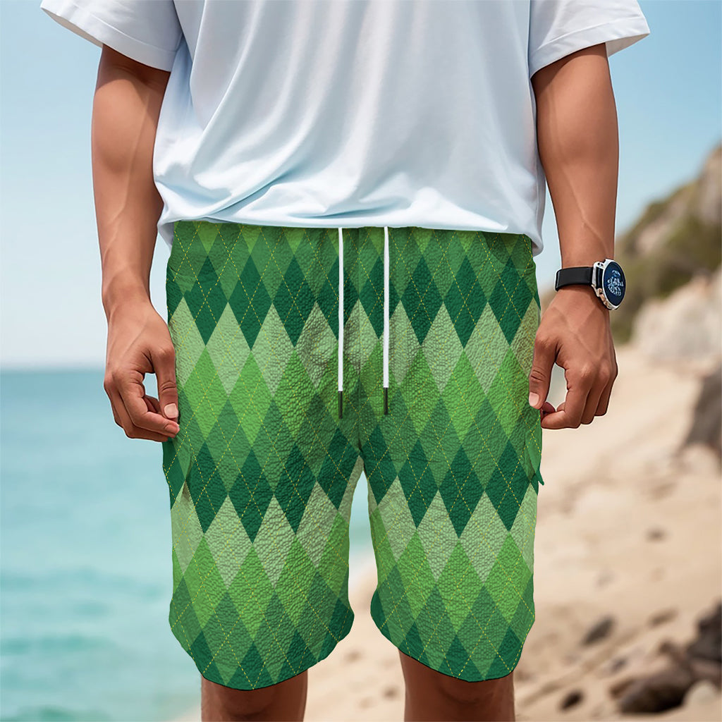 Grass Green Argyle Pattern Print Men's Cargo Shorts