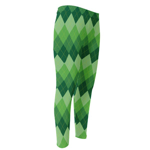 Grass Green Argyle Pattern Print Men's Compression Pants