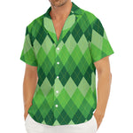 Grass Green Argyle Pattern Print Men's Deep V-Neck Shirt
