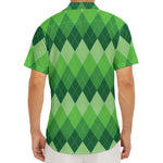 Grass Green Argyle Pattern Print Men's Deep V-Neck Shirt