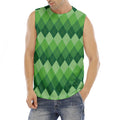 Grass Green Argyle Pattern Print Men's Fitness Tank Top