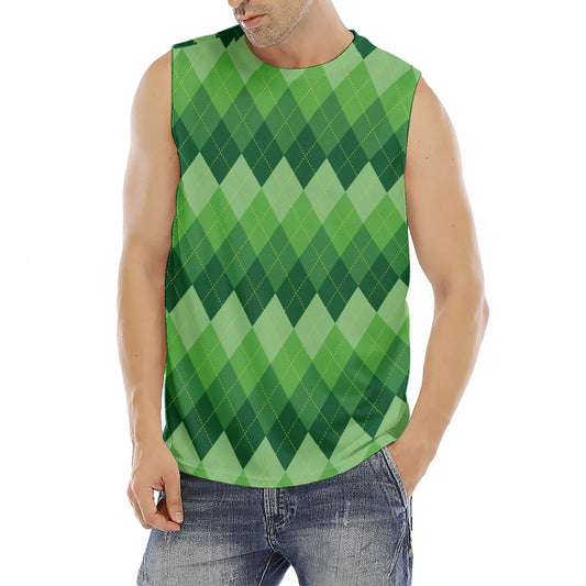 Grass Green Argyle Pattern Print Men's Fitness Tank Top