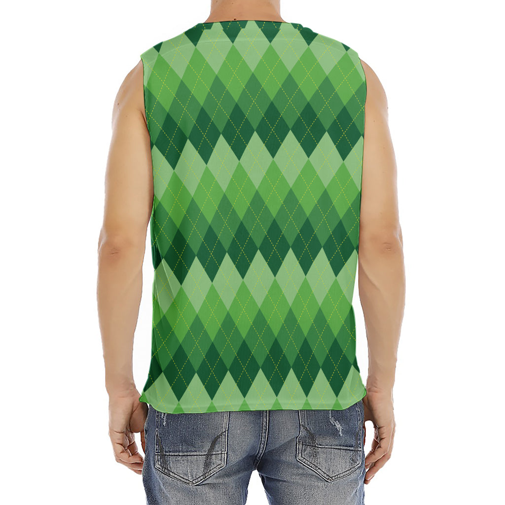 Grass Green Argyle Pattern Print Men's Fitness Tank Top