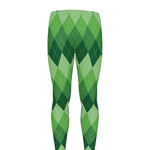 Grass Green Argyle Pattern Print Men's leggings