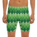 Grass Green Argyle Pattern Print Men's Long Boxer Briefs