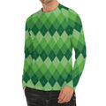 Grass Green Argyle Pattern Print Men's Long Sleeve Rash Guard